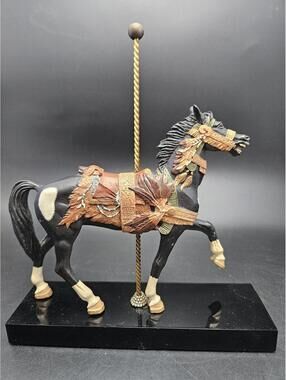 Indian Pinto 1984 Hamilton Collection Classic Carousel Horse Black Stone Base